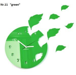 DomTextilu Dizajnové zelené hodiny s efektom lietajúceho lístia 8062-241056