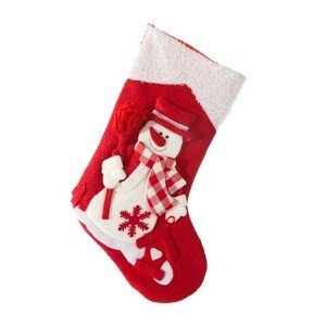 Červená vianočná dekoračná čižma s bielym snehuliakom