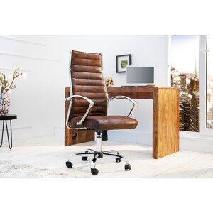 Estila Moderná kancelárska stolička Big Deal v hnedej antickej farbe s kovovou konštrukciou a nastaviteľnou výškou 107-117cm
