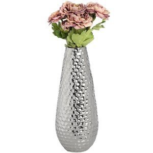Estila Strieborná zaoblená keramická váza "dimple effect" veľká