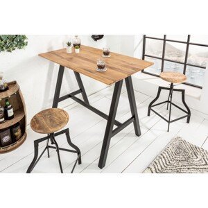 Estila Industriálny masívny barový stôl Steele Craft s čiernymi kovovými nohami 120cm