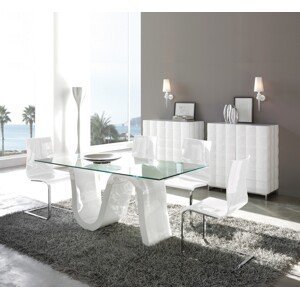 Estila Dizajnový sklenený jedálenský stôl Oleada s bielou vlnenou podnožou 180 cm