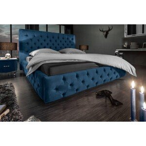 Estila Moderná čalúnená modrá manželská posteľ Kreon s Chesterfield prešívaním na matrac 160x200cm