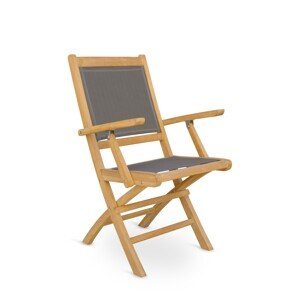 Estila Masívna záhradná skladacia stolička Jardin z teakového dreva so sivým poťahom 90cm