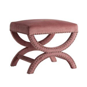 Estila Art-deco luxusný taburet Ossera v ružovom zamatovom prevedení s kovovými prvkami 60cm