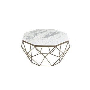 Estila Art-deco štýlový konferenčný stolík Adamantino s bielou mramorovou doskou a bronzovou konštrukciou v tvare diamantu 69cm