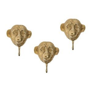 Estila Sada troch vešiakov v tvare opice Mejenga v zlatom odtieni 25cm
