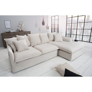 Estila Moderná rohová sedačka Heaven do obývačky s čalúnením z prírodného ľanu bielej farby 255cm