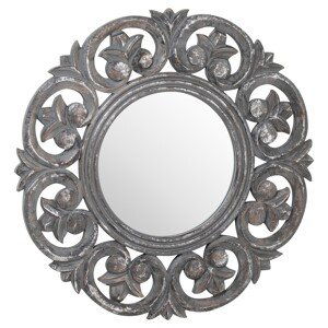 Estila Vintage kruhové nástenné zrkadlo Donramiro v hrubom sivom ornamentálnom ráme 60cm