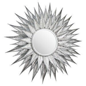 Estila Art-deco dizajnové zrkadlo Solle so strieborným kovovým rámom v tvare lúčov 90cm