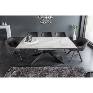 Estila Moderný rozkladací bielo-sivý mramorový jedálenský stôl Marmol s asymetrickými kovovými nohami 260cm