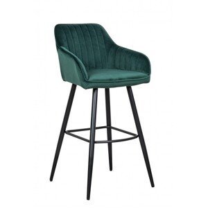 Estila Moderná barová stolička Vittel so zamatovým smaragdovozeleným poťahom s čiernymi kovovými nohami 102cm