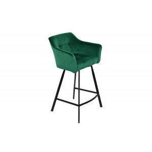 Estila Dizajnová moderná zelená barová stolička Garret s tenkými čiernymi kovovými nohami 100cm