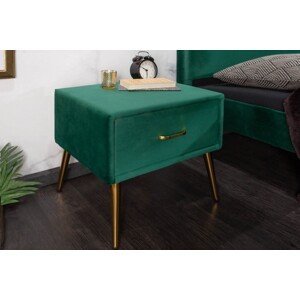 Estila Art-deco nočný stolík Ribble zo smaragdovozeleného zamatu so zlatými prvkami 45cm