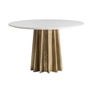 Estila Art-deco luxusný okrúhly jedálenský stôl Lezey s kruhovou mramorovou doskou a zlatou podstavou 120cm