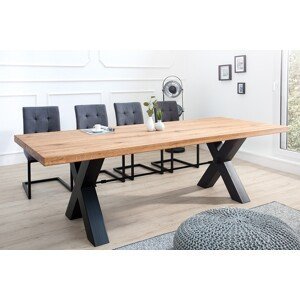 Estila Industriálny nadčasový jedálenský stôl z dubového masívu Steele Craft hnedý s čiernymi kovovými nohami obdĺžnikový 200cm