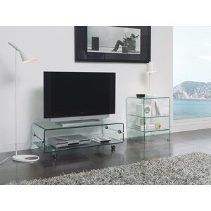 Estila Dizajnový sklenený TV stolík Cristallere na kolieskach s úložným priestorom 100cm