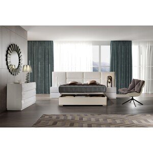 Estila Moderná luxusná posteľ Sara s rozšíreným čelom s čalúnením z ekokože a s úložným priestorom 140-180cm
