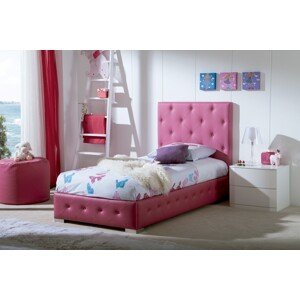 Estila Moderná dizajnová jednolôžková čalúnená posteľ Raquel s ružovým koženým poťahom s chesterfield prešívaním 90-105cm