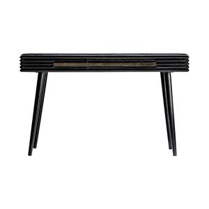 Estila Luxusný art-deco konzolový stolík Plissé Nero z čierneho masívneho dreva s vrchnou doskou z mramoru 144cm