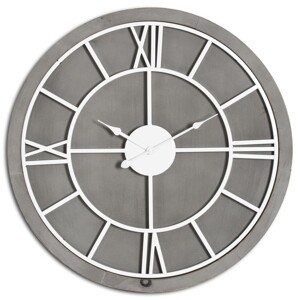 Estila Moderné jedinečné okrúhle nástenné hodiny Stormhill s rímskymi číslicami striebornej farby 60cm