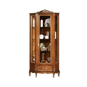 Estila Luxusná klasická rohová vitrína Emociones z masívneho dreva s vyrezávanou výzdobou a chippendale nožičkami 184cm