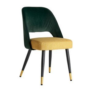 Estila Art-deco dizajnová jedálenská stolička Dosiee na čiernych nohách s poťahom zeleno-žltej farby 89cm