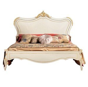 Estila Luxusná klasická manželská posteľ Clasica z dreveného masívu s barokovou vyrezávanou výzdobou a zlatými detailmi 180cm