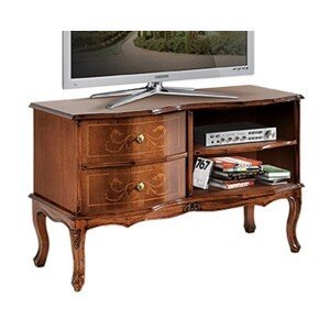 Estila Rustikálny luxusný TV stolík Clasica s dvomi zásuvkami a poličkami s detailným vyrezávaním 87cm