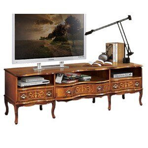 Estila Luxusný rustikálny masívny vyrezávaný TV stolík Clasica s tromi zásuvkami a tromi poličkami 192cm