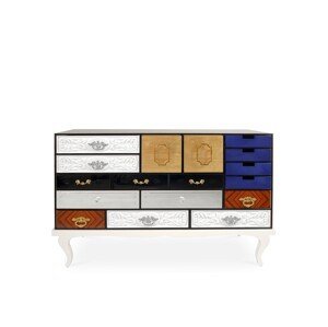 Estila Luxusná moderná komoda Mondrian z lakovaného masívneho dreva s 15timi dizajnovými zásuvkami a dvomi dvierkami 140cm