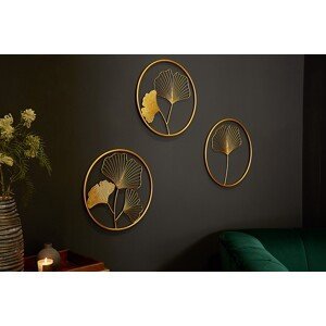 Estila Moderný set florálnych okrúhlych nástenných kovových dekorácií Biloba II zlatej farby 40cm