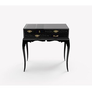 Estila Luxusný čierny nočný stolík Mondrian z lakovaného masívu a čiernych skiel so zlatými detailmi a klasickými prvkami 63cm