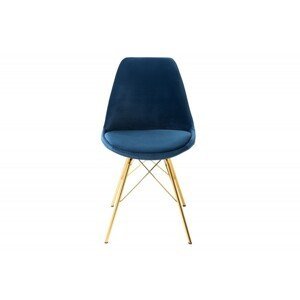 Estila Dizajnová moderná stolička Scandinavia so zlatými kovovými nohami a tmavomodrým čalúnením 86cm