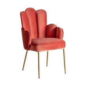 Estila Art-deco luxusná stolička Silia lastúrovitého tvaru so zamatovým čalúnením koralovej farby a so zlatými nohami