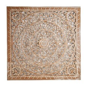 Estila Orientálna nástenná mandala Assam z dreva štvorcového tvaru s ornamentálnym vyrezávaním 160cm