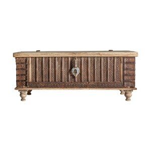 Estila Orientálny masívny konferenčný stolík do obývačky Vallexa z teakového dreva s ornamentálnym vyrezívaním 148cm