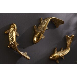 Estila Orientálny set kovových nástenných dekorácií Amur zlatej farby v tvare ryby Koi 28cm