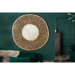 Estila Dizajnové závesné art-deco zrkadlo Hoja okrúhleho tvaru z kovovej zliatiny v zlatej farbe 112cm