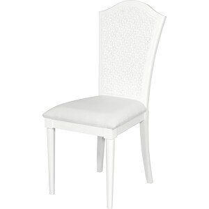 Estila Rustikálna biela drevená jedálenská stolička Belliene bielej farby s čalúnením a vyrezávaným operadlom 105cm