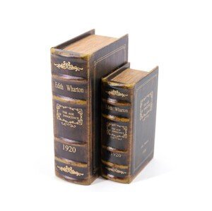 Estila Dizajnový set kniha Vek nevinnosti vo vintage čiernom koženom obale so svetlo žltým dekoratívnym motívom 23cm
