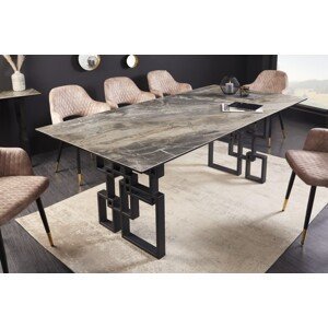 Estila Luxusný art-deco obdĺžnikový jedálenský stôl Ariana v sivej farbe s mramorovým vzhľadom a dizajnovými nožičkami 200cm