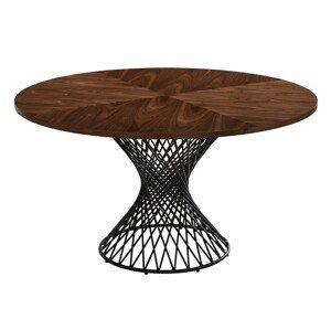 Estila Škandinávsky okrúhly jedálenský stôl Nordica Nogal v orechovo hnedej farbe s čiernou kovovou podstavou 137cm