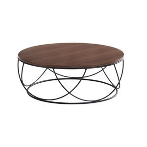 Estila Luxusný okrúhly konferenčný stolík Nordica Nogal z hnedého dreva v prevedení orech s čiernou kovovou podstavou 90 cm