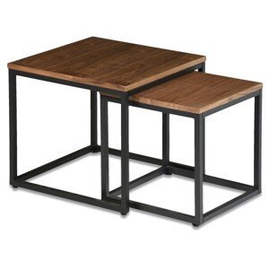 Estila Moderný set konferenčných stolíkov Vidar z dreva s čiernou kovovou podstavou štvorcový hnedý 50cm