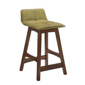 Estila Dizajnová barová stolička Nordica Nogal z orechovo hnedého masívneho dreva s nízkou opierkou v zelenom čalúnení 77cm