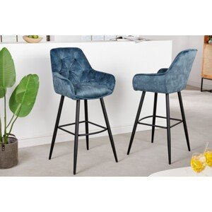 Estila Moderná Chesterfield barová stolička Mast zamatová modrá 107cm