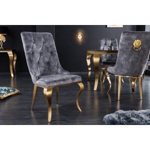 Estila Baroková jedálenská stolička v modernom štýle Gold Barock zlatá / sivá s klopadlom v tvare hlavy leva 102cm