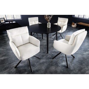 Estila Retro dizajnová otočná stolička Dover s bielym textilným čalúnením a s čiernymi nohami z kovu 92cm