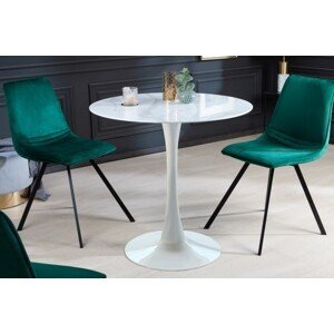 Estila Moderný okrúhly jedálenský stôl Velma v bielej farbe s mramorovou povrchovou doskou a kovovou podstavou 80cm